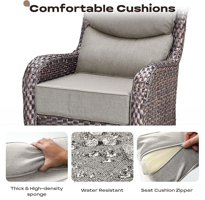 Rilyson 4 Piece Outdoor Patio Swivel Rocker Chairs, Waterproof Wicker, High Back, Deep Seating, Wide Armrest, Upgraded 6 inch Thick Cushions, Ideal for Deck Porch Backyard, Brown/Beige