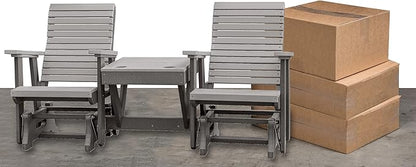 DutchCrafters Modern Horizontal Slat High Back Poly Double Glider Chairs with Center Table Outdoor Patio Furniture (Black & Cedar)