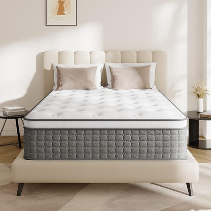 Mattress King Size, Medium Firm 10 Inch Mattresses with Extra Lumbar & Shoulder Support, Hybrid Mattress King with Gel Memory Foam Pain Relief - Fiberglass Free - No Odor - 365 Night Trial