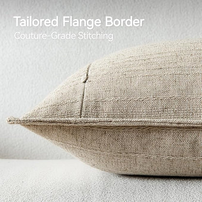 a moment Linen Pillow Covers Set of 2,Boho Farmhouse Throw Pillowcases Neutral Textured Decorative Covers for Couch Sofa Bed, Soft Linen Blend Accent Case Cushion Living Room Home Decor 20"x12"Khaki