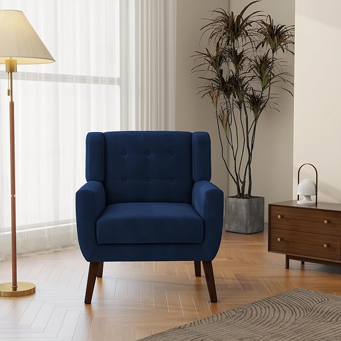 Accent Chair, Modern Velvet Arm Chair for Living Room, Bedroom, Comfy High-Resilient Sponge Reading Chair for Small Spaces （Velvet Royal Blue, Set of 1