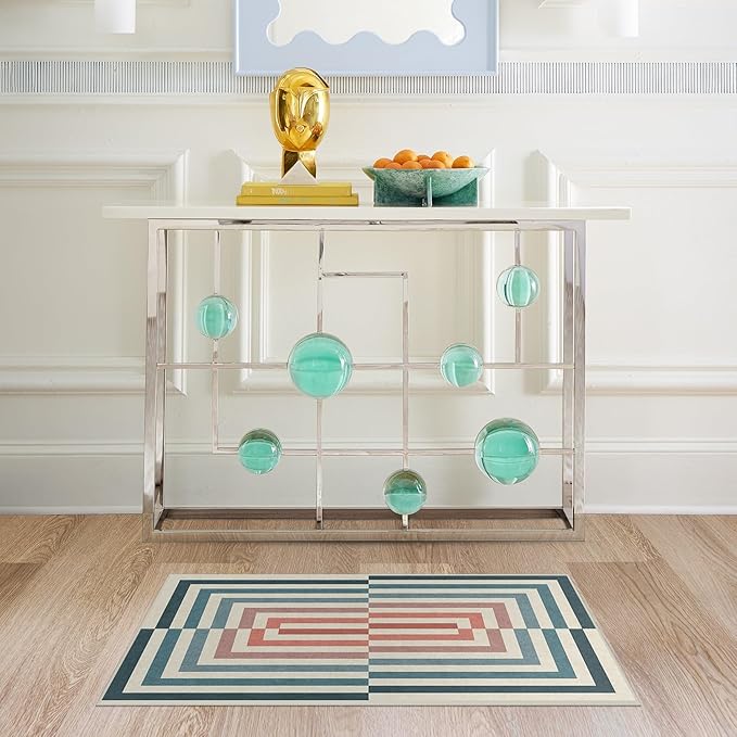 RUGGABLE x Jonathan Adler Washable Modern Area Rug – Op Art Teal 2x3, Stain-Resistant, Non-Slip – Small Machine Washable Rugs for Living Room, Bedroom, Hallway, Entryway & Bathroom–with Standard Pad