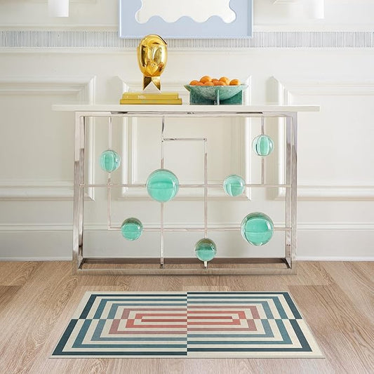 RUGGABLE x Jonathan Adler Washable Modern Area Rug – Op Art Teal 2x3, Stain-Resistant, Non-Slip – Small Machine Washable Rugs for Living Room, Bedroom, Hallway, Entryway & Bathroom–with Standard Pad