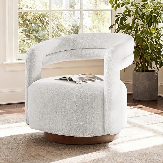 Swivel Accent Chair Set of 2, Upholstered Barrel Chair with Open Back Design, Modern Arm Chair with Wooden Base for Living Room Bedroom Reading Waitingroom,Wheat