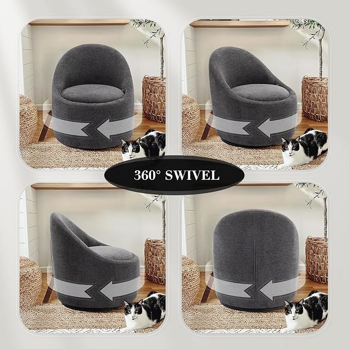 360° Swivel Accent Chair Set of 2, Mid-Century Modern Chair with Hidden Storge, Small Swivel Chair with Arms for Living Room/Office - Dark Grey