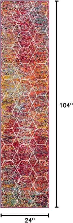 Unique Loom Trellis Frieze Collection Area Rug - Geometric (2' x 8' 8" Runner, Multi/ Ivory)
