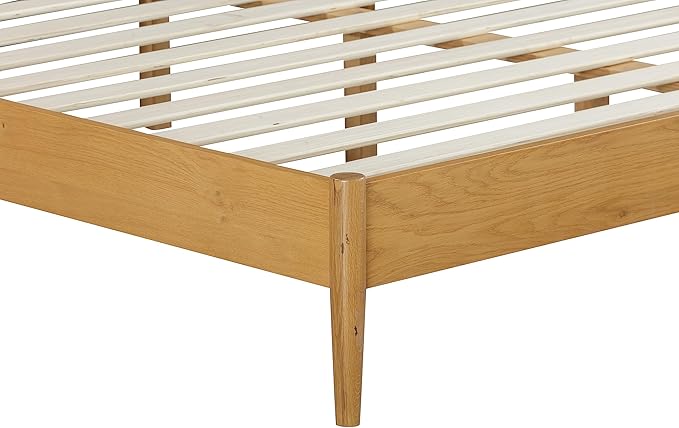 NTC Lupin Wooden Bed Frame with Headboard, Solid Oak and Rubber Wood Foundation with Silent Slats and Wood Central Supports, 1000 Lb Capacity, Effortless Assembly, King - Rustic Oak