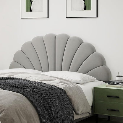 Queen Size Headboard Only, Petal Wall Mount Headboard Queen/Full Size for Adjustable Bed Velvet Upholstered Head Board Easy Assembly, Gray