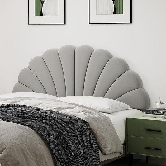 Queen Size Headboard Only, Petal Wall Mount Headboard Queen/Full Size for Adjustable Bed Velvet Upholstered Head Board Easy Assembly, Gray