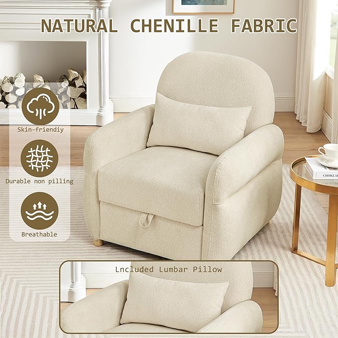 33.5" Accent Chair with Seat Storage Modern Reading Chair Accent Chairs for Living Room Armchair Bedroom,Apartment (Beige, 33.5")