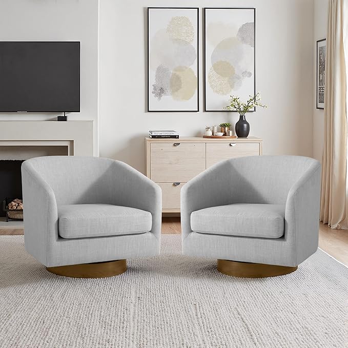 Lumibee Swivel Accent Chairs Set of 2, Chenille Fabric Swivel Barrel Chairs for Living Room, Modern Comfy Upholstered Round Armchairs Single Sofa Chairs for Bedroom, Club-Cool Gray