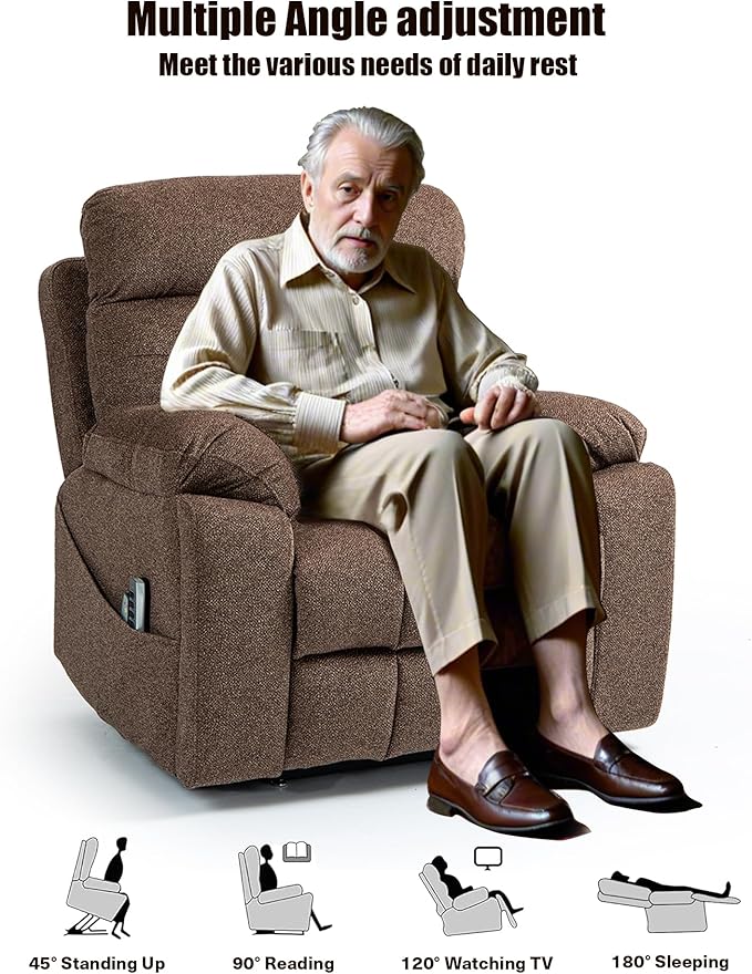 25''Oversized Lazy Boy Recliner Chair, Power Lift Recliner Chair for Elderly, Electric Recliner Chairs for Adults with Massage and Heat, Double Motor Lay Flat Recliner with Cup Holder, Side Pocket