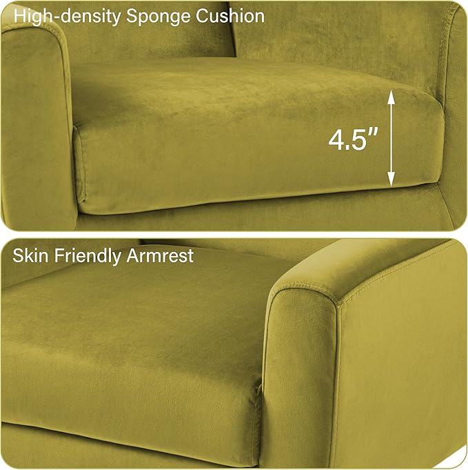 Accent Chair, Mid-Century Modern Velvet Fabric Chairs with Arms for Living Room, Comfy Upholstered Club Single Sofa Armchair for Bedroom Waiting Room with Solid Wood Frame (Velvet Green, Set of 1)