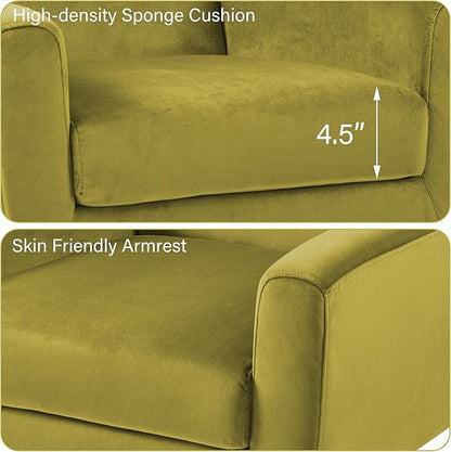 Accent Chair, Mid-Century Modern Velvet Fabric Chairs with Arms for Living Room, Comfy Upholstered Club Single Sofa Armchair for Bedroom Waiting Room with Solid Wood Frame (Velvet Green, Set of 1)