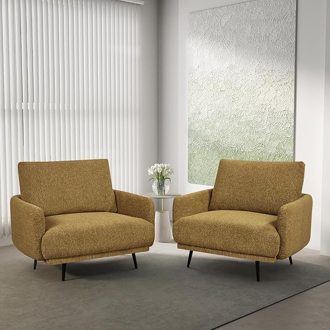 Oversized Accent Chair for Living Room Chairs Reading Arm Chair Comfy Modern Single Sofa Side Chairs with Metal Legs & Soft Cushion for Bedroom, Waiting Room (Chenille Pumpin, Set of 2)
