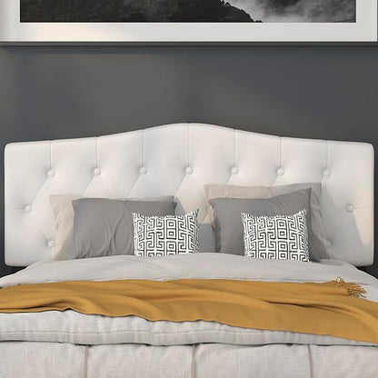 BizChair Arched Button Tufted Upholstered Queen Size Headboard in White Fabric