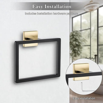 2-Piece Black Gold Towel Ring,Hand Towel Holder,Modern Towel Holder Stainless Steel Towel Rack Wall-Mounted Bathroom Towel Ring