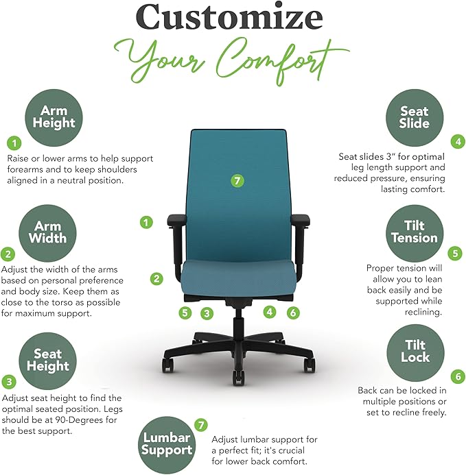 HON Ignition 2.0 Mid Back Task Chair, Spectrum Mesh, Advanced Synchro-Tilt Control, Office Chair with Lumbar Support, Height and Width Adjustable Arms, Black Frame, Sky