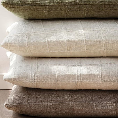 Foindtower Set of 2 Decorative Linen Check Throw Pillow Covers Neutral Farmhouse Vintage Cushion Covers Modern Boho Home Decor for Sofa Chair Couch Bedroom Living Room,20×20 Inch,Taupe Grey