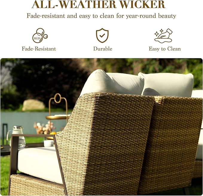 Outdoor Patio Furniture - 2 Pcs Armchair, All-Weather Wicker Outdoor Conversation Set with 4.72" Olefin Thick Cushions for Deck, Porch, Balcony, Backyard, Beige