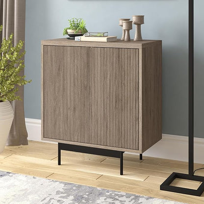 Henn&Hart 28" Fluted Wooden Accent Cabinet, Modern Ribbed Sideboard Buffet Cabinet with 2 Doors and an Adjustable Shelf for Living Room, Dining Room, Bedroom or Entryway, Antiqued Gray Oak
