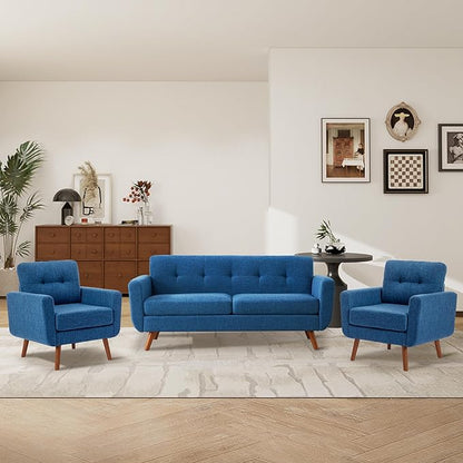 Tbfit Accent Chair, Reading Chair for Living Room & Bedroom, Mid Century Modern Arm Chair, Button Tufted Upholstered Accent Chairs Sofa with Solid Wood Frame (Blue)
