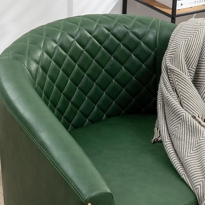 KINWELL 29" W Faux Leather Barrel Chairs Set of 2, Modern PU Upholstered Tufted Club Chairs with Nailhead Trim, Small Armchairs Accent Chairs for Living Room Bedroom Apartment Lounge Nursery, Green
