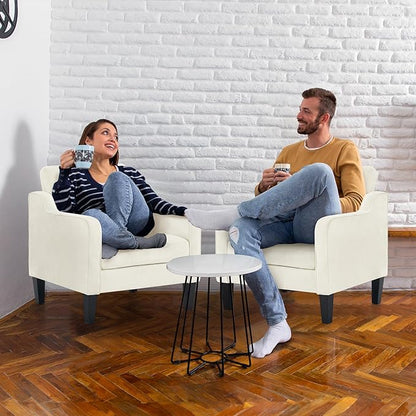 VINGLI Mid Century Modern Accent Chairs for Living Room, Cream White Comfy Reading Chair Soft Chenille Sofa Chairs Upholstered Side Armchair for Living Room, Bedroom, Apartment