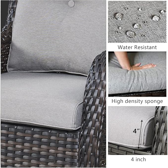 HUMMUH 6 Pieces Outdoor Patio Furniture Set Wicker Swivel Patio Chairs with Ottomans 2 Seater Outdoor Sectional Sofa/Patio Loveseat with Coffee Table