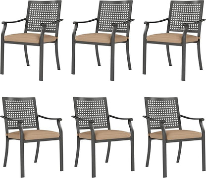 PHI VILLA Metal Outdoor Dining Chairs Set of 6 - Stackable Black Patio Chairs, 300lb Capacity (Beehive)