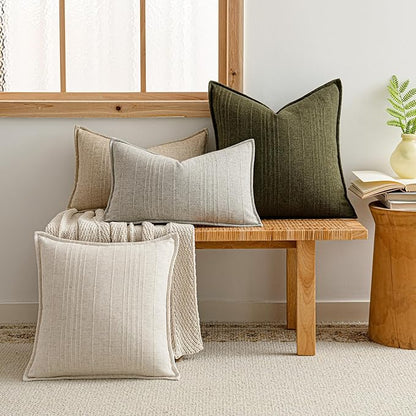 a moment Christmas Linen Pillow Covers Set of 2,Boho Farmhouse Throw Pillowcases Neutral Textured Decorative Covers for Couch Sofa,Soft Linen Blend Accent Case Cushion Home Decor 20"x12"Dark Green