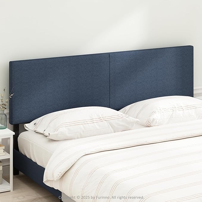 Furinno Roanne Headboard King Size, Plain Upholstered Wooden Headboard, Bed Frame Mount Head Board, Easy Assembly, for Bedroom, Dorm, Blue Denim