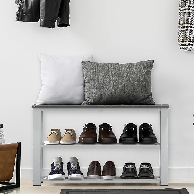 Simple Houseware Wood Top Shoe Storage Bench for Entryway, Grey