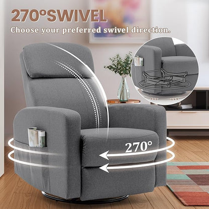 Power Swivel Recliner Chairs for Adults, Electric Glider Rocking Chair Nursery, Glider Recliner Nursery Chair with Classified Side Pocket, Nursery Rocking Chairs with USB and Type-C Ports
