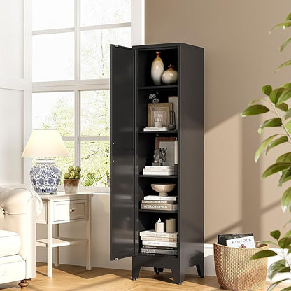 Tall Narrow Storage Cabinet, 67" Single Door Metal Storage Locker Cabinet, Freestanding Tall Kitchen Pantry Cabinets for Small Space