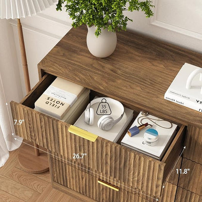 3-Piece Modern Bedroom Furniture Set, Wide 8-Drawer Dresser & 3-Drawer Nightstands Set of 2, Natural Wood Dresser and Nightstand Sets for Bedroom, Hallway, Walnut