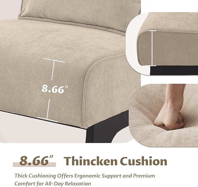 Upholstered Armless Accent Chair,Modern Comfy Living Room Chairs with Wooden Legs& Pillows,Lounge Sofa Side Chair for Bedroom Farmhouse Reading (Brown, 1 PC)