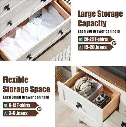 T4TREAM Farmhouse 7 Drawers Dresser Wood Rustic Tv Stand, Storage Organizer for Bedroom, Living Room,Hallway, Antique White