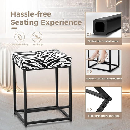 MAISON ARTS Bar Stools Set of 3 | Counter & Bar Height Kitchen Island Stools | Modern Black & White Zebra Stripes Metal Barstools | 24" Backless Farmhouse Bar Height Stools