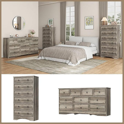 6 Drawer Dresser 52" Tall for Bedroom, Wood 6 Chest Drawers, Storage for Clothes, Narrow Large Drawers, Taupe Vintage, for Living Room, Bedroom, Hallway, Brownish Grey