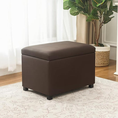 Asense 24'' Small Square Ottoman with Lift Off Lid, Storage Cube Leather Ottoman for Foot Rest, Footstool for Dorm, Living Room, Bedroom,Espresso Brown