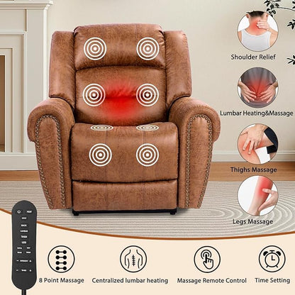 EONIX Classical Large Power Lift Recliner Chair for Elderly with Heat and Massage, Dual Motor Lay Flat Electric Lift Chair Recliner for Adults, Living Room, Bedroom, SLRY005061, Nut Brown