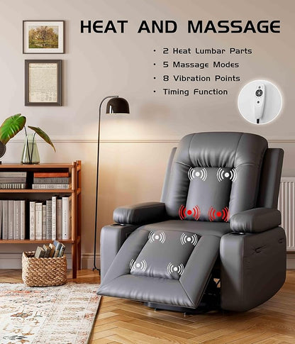 GarveeHome Oversized Wide Power Lift Recliner Chair - Heat and Massage, Faux PU Leather, Adjustable Back and Legs, Electric Lift Chair Designed for The Elderly and People with Mobility impaired
