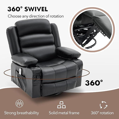 Oversized Recliner Chairs for Adults, 360° Swivel Rocking Recliner with Heat and Massage Lazy Boy Recliner,Recliner Chairs Single Sofa Seat with Cup Holders