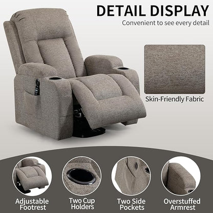 PELUMY Manual Lift Recliner Chair for Elderly with Massage & Heat, Oversized Heavy Duty 350 lbs Recliner with Cup Holders & USB Ports, Infinite Positioning Lift Chair for Adults (Linen Fabric, Brown)