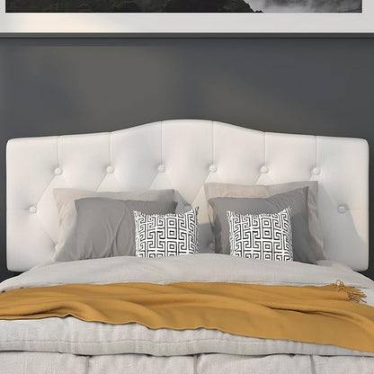 BizChair Arched Button Tufted Upholstered Full Size Headboard in White Fabric