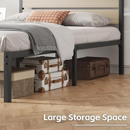 Full Bed Frame with Headboard and Footboard, with Under Bed Storage, All-Metal Support System, No Box Spring Needed, Easy Assembly, Beige
