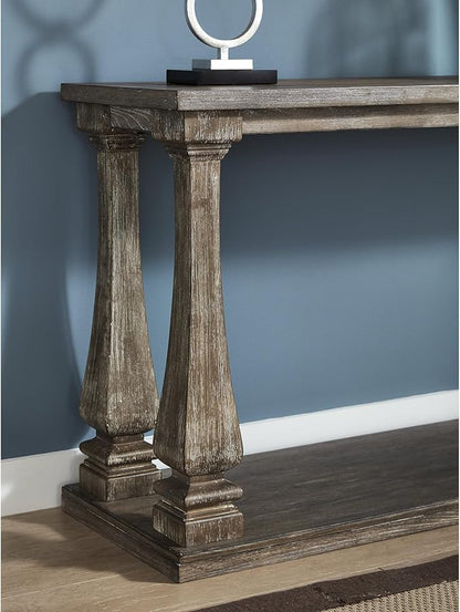Signature Design by Ashley Johnelle Casual Sofa Table, Plank-look Framed Tabletop, Weathered Finish, Elm Veneers and Wood, 60" W x 18" D x 31.88" H, Gray