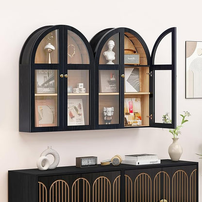 Arched Bathroom Wall Cabinet, Arch Medicine Cabinet Wall Mounted with Acrylic Doors, Wall Over The Toilet Storage Cabinet with Adjustable Shelves for Laundry Room, Kitchen (Black)