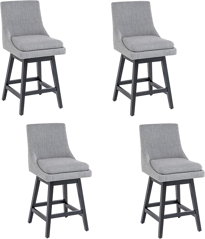 Bar Stools Set of 4, 26 Inch Upholstered Barstools with 14.2" High Back and Footrest, Swivel Counter Height Barstools for Kitchen Island Home Bar Performance Fabric Gray